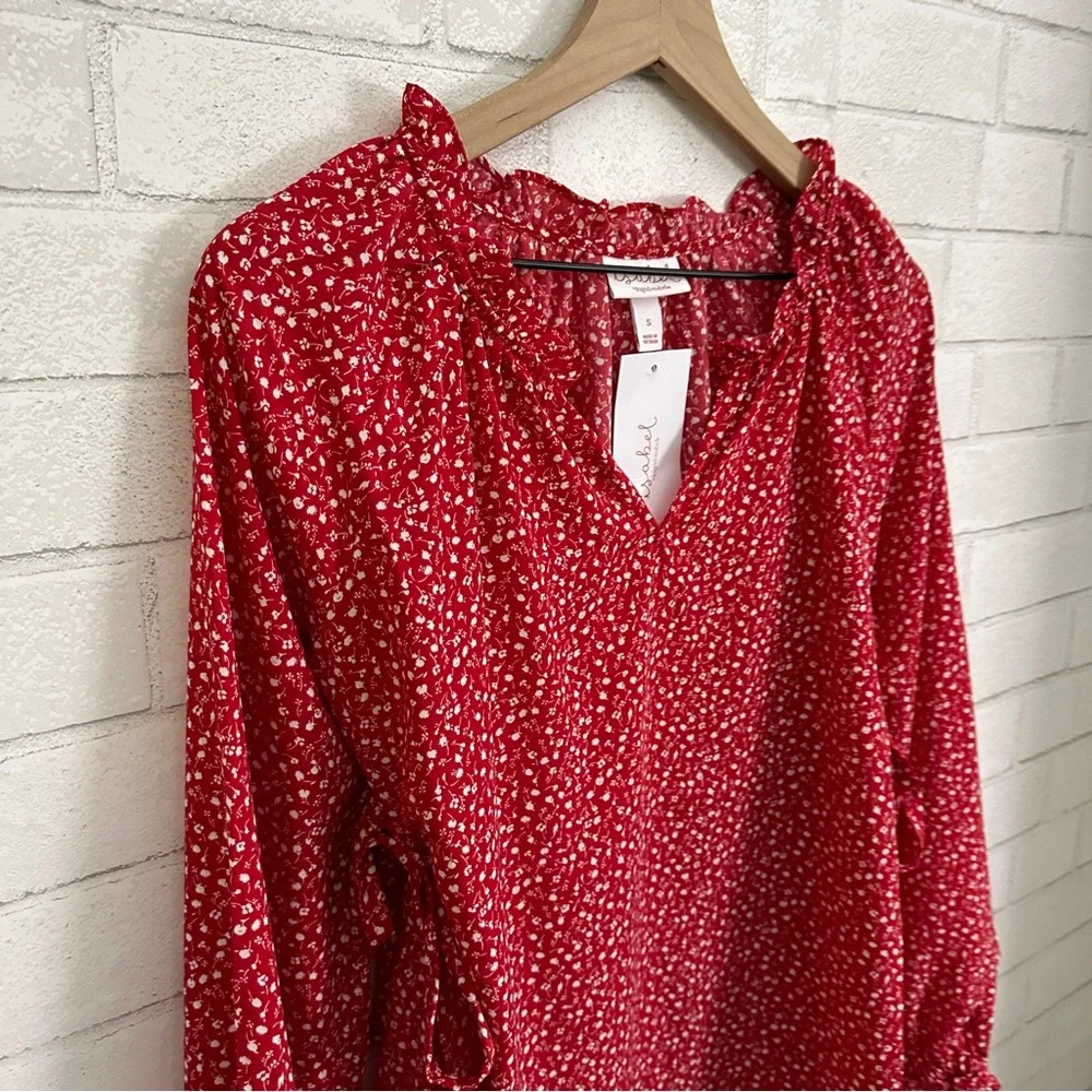 ISABEL Maternity by Ingrid + Isabel Red Flowered Side Tie Long Sleeve Top - Picture 3 of 11